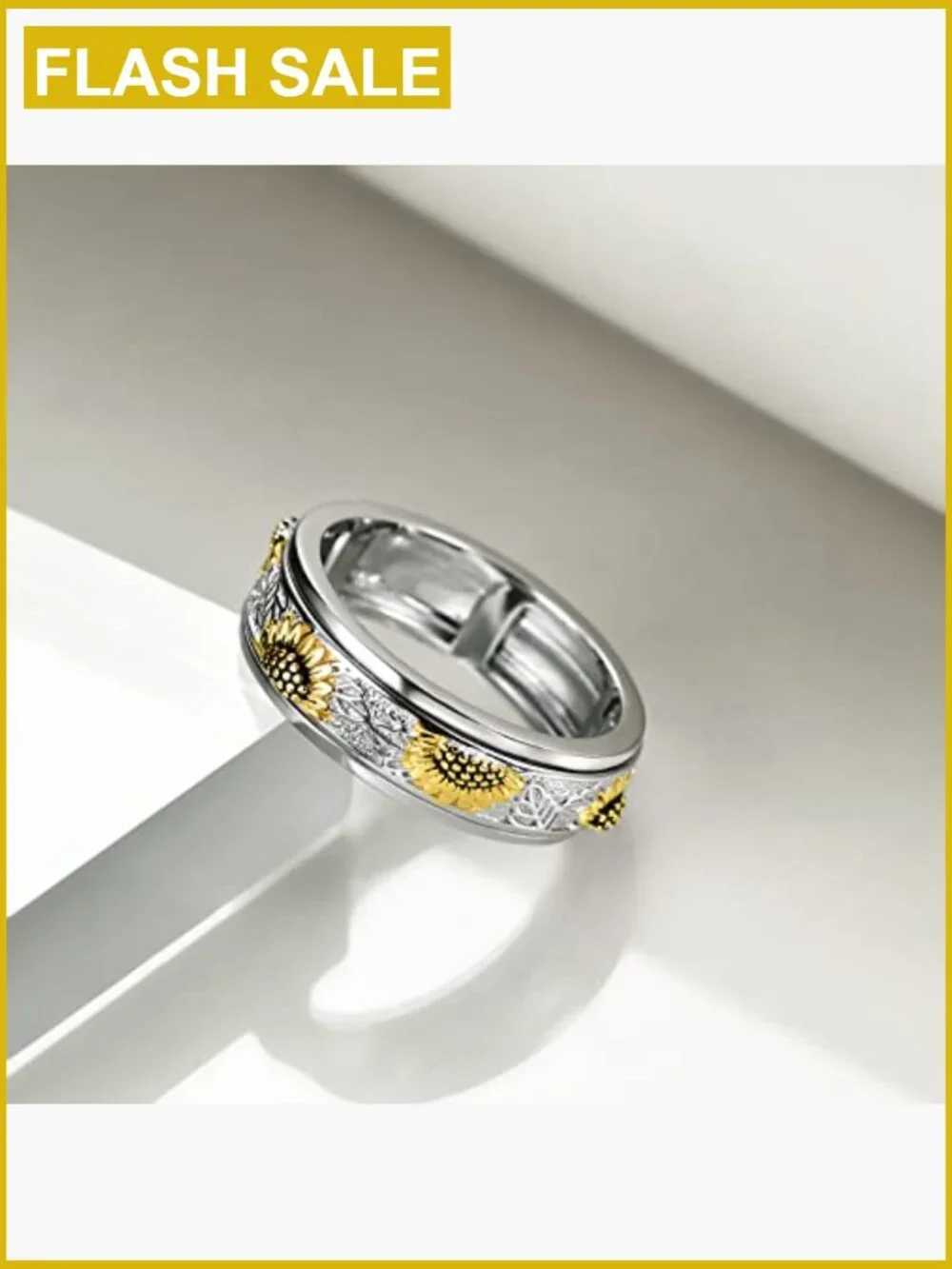 Sterling Silver Spinner Fidget Ring Anxiety Stress Relief Sunflower Band